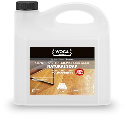 WOCA Natural Soap White, Concentrated Wood Floor Cleaner for Oiled and Waxed Surfaces, Parquet and Engineered Wood, Indoor Climate Labelled, 3 L
