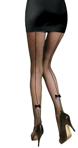 PrettyLoveHose Collant Resille Noir Effet Couture Noeud Strass (Noeud Noir)