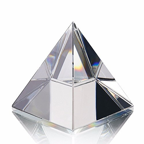 qianyue Energia guarigione Trasparente Cristallo Vetro Oro Piramide con Supporto Feng Shui Egitto Egiziano statuine Miniatura Ornamenti Artigianali (80mm)