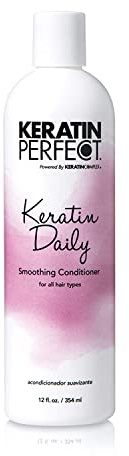 Keratin Perfect Daily Frizz Control Smoothing Conditioner for All Hair Types, Reduces Heat Damage, Enhances Body and Shine, Increases Manageability, White, 12 Oz