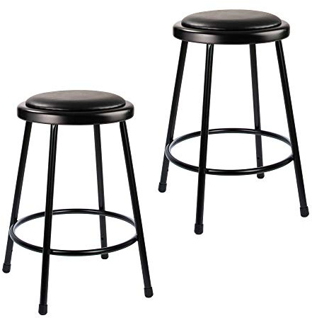 OEF Furnishings OEF6424-10/2 Commercial-Grade Padded Round Stool (24-inch Height, Black Frame, Vinyl Padded Seat, 2-Pack)