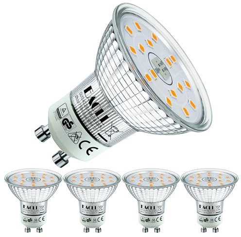 EACLL Lampadine LED GU10 5W 3000K Equivalenti a Alogena 70W, Pacco da 4, 585 Lumen Luce Bianco Caldo, Faretti AC 230V Senza Sfarfallio, Angolo a Fascio 120° Spot, Non Dimmerabile Lampade Riflettore