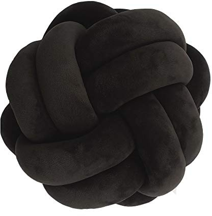 Cyprinus Carpio Elastic Vevet 2 Strands Handmade Weave safa Pillow Knot Pillow Ball,Floor Cushion Household Throw Pillow Ball Decoration (Black, 10.6x10.6Inch)