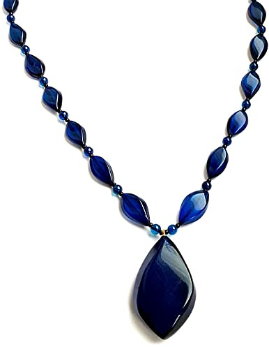 Collana in ambra blu dai Caraibi con ciondolo 66 cm+4,22 cm, in vera ambra blu, ambra, Ambra blu