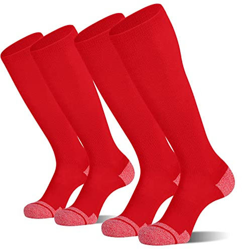 CS CELERSPORT 2 Pack Baseball Softball Socks Over the Calf Sports Tube Socks for Youth Men and Women Large Red