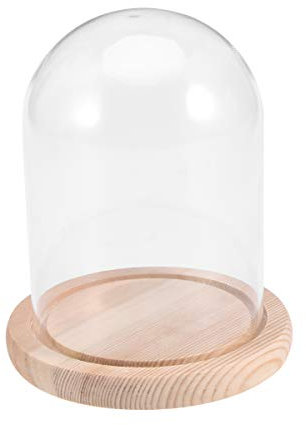 FOMIYES Cristal cúpula Cloche Mesa Centro de Mesa Cloche Bell Jar para Rose Display Antigua Figurita Decorativa escaparate Base Madera 9x12cm