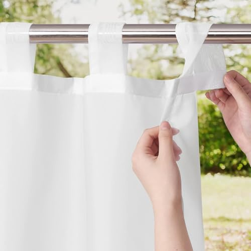 NICETOWN 2 Panels Indoor Outdoor Waterproof Patio Curtains, Sticky Tab Top Soft Voile Sheer Vertical Indoor Outdoor Drapes Easy Hanging for Porch/Cabana, Ivory, W54 x L96