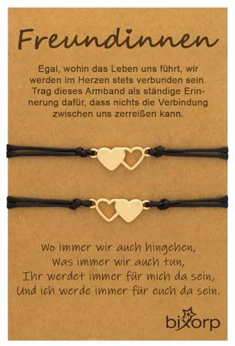 Bixorp Freundschaftsarmband für 2 Herz-Anhängern Gold - BFF Armband für Mädchen & Damen - Ideales Geburtstagsgeschenk für die beste Freundin