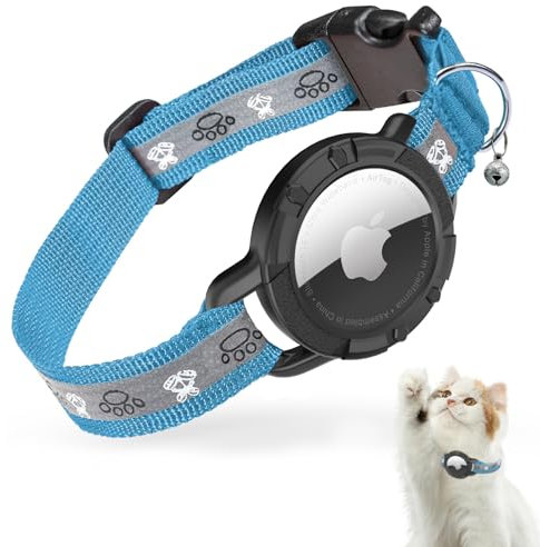 AirTag Katzenhalsband, Reflektierend Air Tag Halsband Katze, GPS Katzenhalsband mit Verstellbares und Glocke, Integriertes Apple Air Tag Katzen Halsband, Geeignet Für Katzen Welpen[Blau][S]