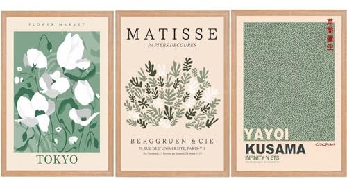 LOZULO Poster Artistici da Parete su Tela Con Fiori per Camera da Letto e Soggiorno, Stampe Verdi, 3 Pezzi A4, Senza Cornice, Immagini Estetiche