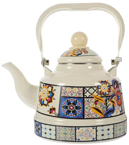 Kichvoe Bouilloire À Thé En Émail 1.1L Émail Vintage Sur Théière En Acier Bouilloire À Eau À Thé Sifflante Théière De Cuisinière Théière À Eau Chaude Théière Pour Gaz Induction