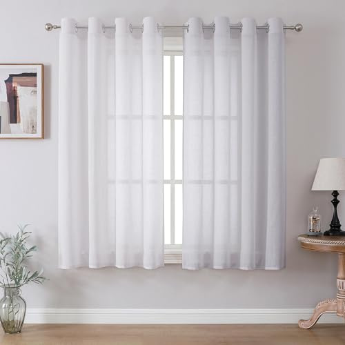CUCRAF Voile Curtains White 63 Inch Drop 2 Panels with Eyelet Linen Net Curtains for Windows Sheer Curtains for Bedroom Kitchen Dormitory Home Decoration