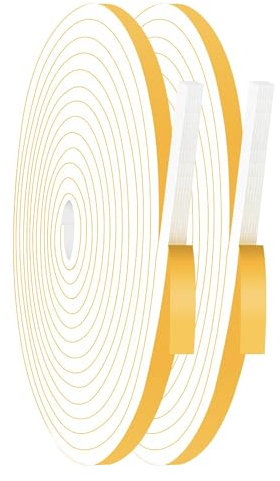 20M Cinta Selladora Espuma, Blanco 6x3mm Burletes Puertas Tira de Sellado para Puertas y Ventanas del Hogar, Espuma Burlete Adhesivo de Alta Densidad para Aislante,Ruido y Colisión(2 Rollos,Total 20M)