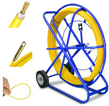 Extralink FRP Glasfaserstab 11mm Durchmesser 200m,Leerrohr mit Rollenhalter und Bremse,Einziehfeder mit hoher Elastizität und Festigkeit,Fiberglas Kabel Zubehör für optimale Installation,Glasfaser