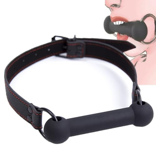 Silicone Open Mouth Gag for Sex Dog Bone Gag BDSM Restraints Bite Gag Bondage Ball Gag Slave Play Sex Toys (Black)
