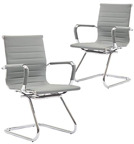 Ya-Home Chaise de Conférence Lot de 2 Chaise Bureau en Cuir PU avec Accoudoirs Chaise Visiteur Moderne avec Cadre Chromé, Gris