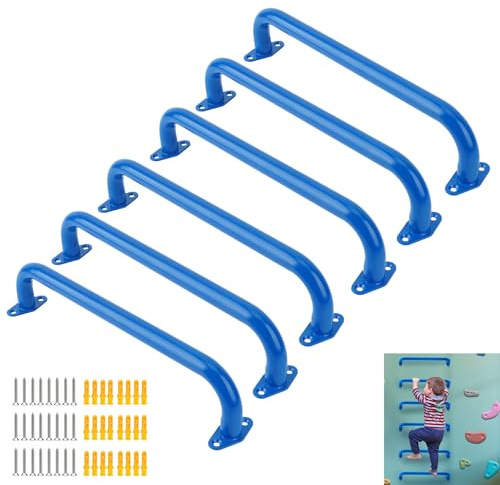 BiJun Maniglie per parchi giochi in metallo blu da 43,2 cm (set da 6) barre resistenti per parchi giochi interni, telai da arrampicata, barre per scimmie e scale da parete; impugnatura di sicurezza