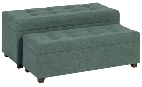 Set di 2 panche baul in tessuto e legno in verde