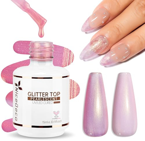 Nicedeco No Wipe Top Coat Semipermanentes Pearl Effect, 15ml Capa Superior Brillo de Concha Nacarada Sparkle Sparky Gel de Uñas Brillante UV LED Soak-Off Manicura Pedicura Home Salon DIY - 015