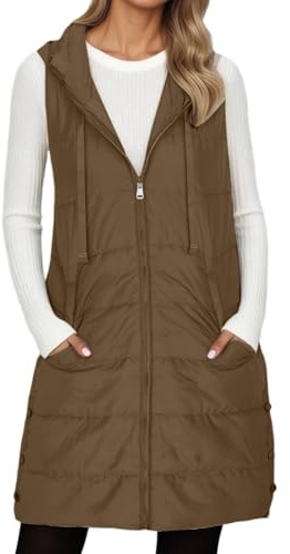 Chaleco Plumas Mujer Ligero Largo Chaleco Guateado de Mujer Chalecos Acolchados Chaleco Plumon Ultraligero Capucha Chaleco acolchado sin mangas con capucha para mujer en otoño/invierno 2025