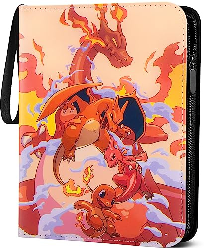 Sammelalbum für Pokemon Karten,400 Karten Sammelkarten Album 4 Taschen 50 Seiten Sammelmappe karten Ordner Heft,Hochwertiges Wasserdicht PU Leder Card Collection Sammelheft,Geschenk für kinder (L400)