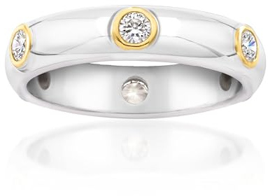 Ross-Simons 0.60 ct. t.w. Bezel-Set Lab-Grown Diamond Ring in Sterling Silver and 18kt Gold Over Sterling. Size 9