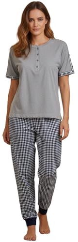 Buccia di Mela Pigiama Donna Estivo Cotone 100% Jersey Maglia Mezze Maniche Pantalone Lungo con Polsini Art. Gdc 11981 C (IT, Testo, S, Regular, Regular, Grigio)