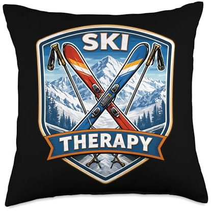 Ski Therapy Skiing Lover Funny Skier Quote Mountain Snow Fun Throw Pillow