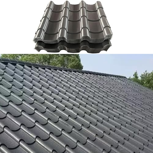 Metal Roofing Shingles Black, Aluminum Roofing Panels for Villas, Heavy Duty Ceiling Insulated Panels, Corrugated Roofing Tiles for House Roof Repair Decoration(10pcs,76.5x150cm)