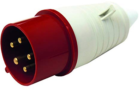 Electraline 80859 Fiche mâle industrielle, IEC, 32A, 3P+N+T, 380V, IP67, Rouge