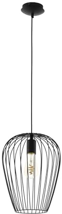 EGLO Pendellampe Newtown, 1 flammige Vintage Pendelleuchte, Retro Hängelampe aus Stahl, Farbe: Schwarz, Fassung: E27, Ø 27,5 cm