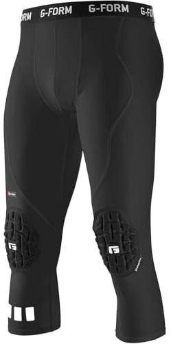 G-Form Pro 3/4 Padded Compression Pants with Protective Pads - Basketball, Football & Handball Players - Pants for Athletes - Black, Adult Small