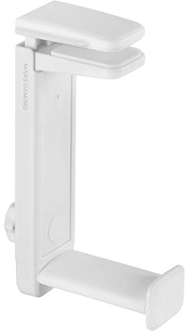Mars Gaming MHH2, Soporte para Auriculares Dual con Pinza, Instalación Bajo o sobre Mesa, Rotación 360º, Tamaño Ajustable, Sujeción Firme y Almohadillas Protectores, Blanco