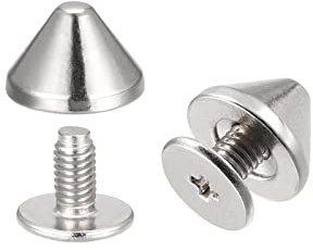 sourcing map 9x6mm Screw Back Rivets, 20 Sets Solid Leather Studs Spike for DIY Silver Tone