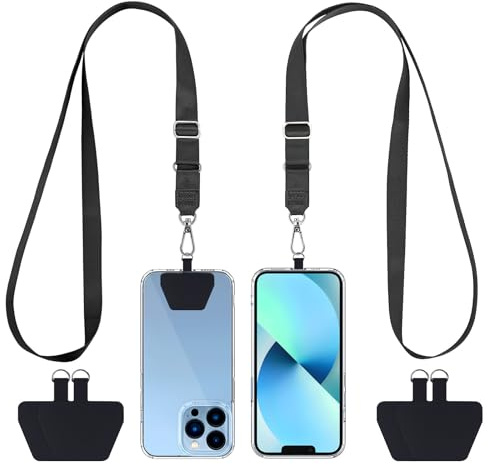 CACOE Phone Lanyard 2 Pcs Adjustable Neck Strap,4 Pcs Patches,Multifuctional Patch Polyester Phone Lanyards Compatible with Most Smartphones(Black+Black)