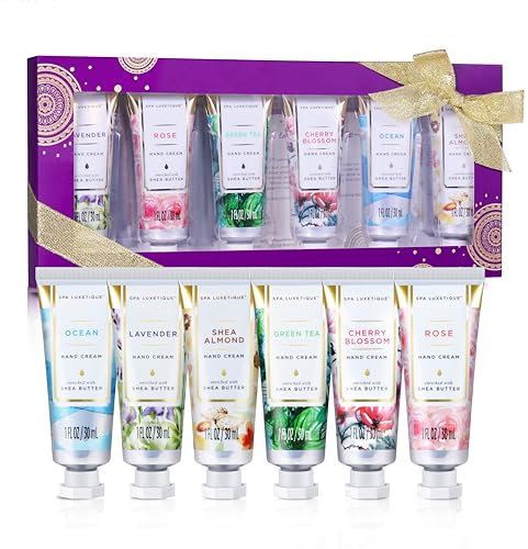 Spa Luxetique Mini Handcreme Set - Shea Butter Handcreme 6tlg Feuchtigkeitsspendende Handcreme Mit Aloe Vera Und Vitamin E, Handcreme für sehr Trockene Hände, Weihnachtsgeschenke, Muttertagsgeschenk