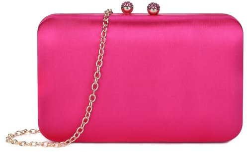 BAIGIO Elegante Damen Clutch Satin Abendtasche Vintage Handtasche Retro Brautasche Silk Smooth Umhängetasche Fluoreszierendes Rot