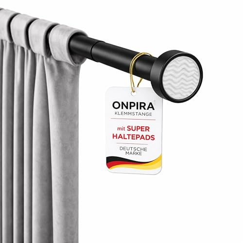 Onpira® Gardinenstange ausziehbar ohne Bohren – Teleskopstange in 5 Längen (40–240 cm) & 3 Farben – variable Teleskop-Stange für Fenster & Vorhänge, Edelstahl, Weiß oder Schwarz (40-60cm, Schwarz)