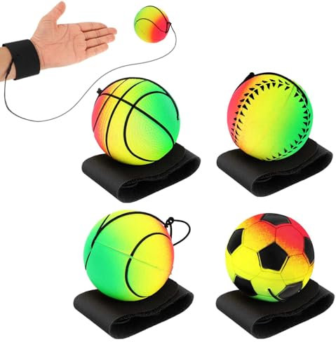 DSLSQD 4 muñequeras de rebote de 5 cm con pulsera de goma, incluye baloncesto, béisbol y fútbol, para adolescentes y adultos