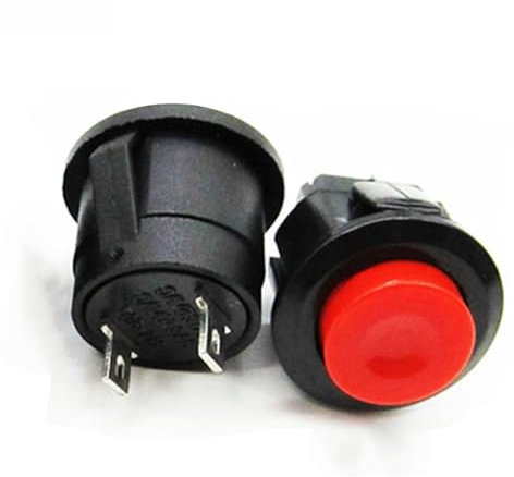 Lot de 2 interrupteurs à bouton-poussoir momentané rouge 3 A 220 V sans verrouillage rond avec 2 broches, 16 mm