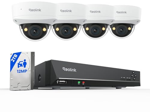 Reolink 12MP 8CH PoE Security Camera System with IK10 Vandalproof, 4pcs Dome PoE Cams Outdoor, Spotlights Color Night Vision, Built-in 2TB HDD, Smart AI Detection, Two-Way Talk, RLK8-1200V4