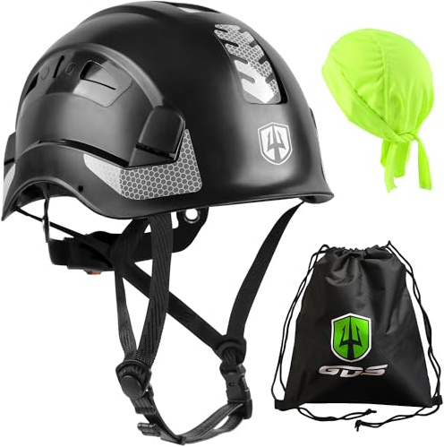 GREEN DEVIL Safety Helmet Hard Hat with Chin Strap Vented Lightweight Adjustable Hardhat for Men Women with Hi-Viz Design Ideal for Tree Climbing Work at Height