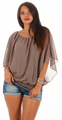 simaranda Damen Bluse Chiffon luftige Sommer Tunika mit Carmen Ausschnitt Blusenshirt Elegant 661 (DE/NL/SE/PL, Numerisch, 36, 40, Regular, Regular, Schlamm)