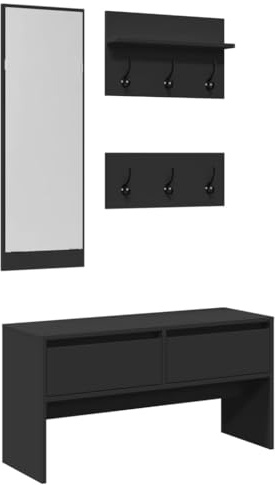 vidaXL Set Mobili da Ingresso 4 pz Nero in Legno Multistrato, Set arredo da Ingresso, Mobile da Ingresso, Mobile portaoggetti per Ingresso