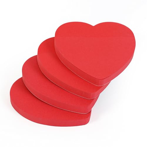 Evergreen Goods Lot de 4 blocs-notes adhésifs en forme de cœur rouge, parfaits pour anniversaire, cadeau de Saint-Valentin, 100 feuilles par bloc, 76 x 76 mm
