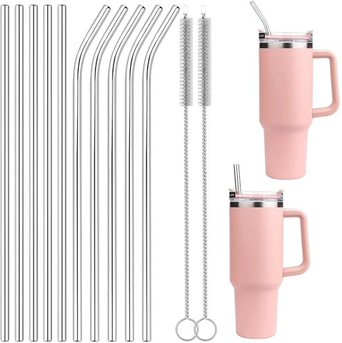Sebudion 12 Stück 30cm Edelstahl Strohhalme für Stanley Cup 40/30oz mit 2 Bürsten Wiederverwendbare Trinkhalme für Smoothies Milchshakes Eiskaffee Getränke