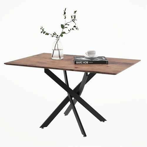 IMHKAM 110x70x75cm Hölzerner Esstisch Rechteckiger Küchentisch Retro Industrieller Esszimmertische mit Schwarz Metallbeinen für Esszimmer Wohnzimmer Küche