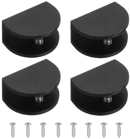 sourcing map 4 clips de fijación de vidrio, para soporte de espejo de fijación de semicírculo de 10-12 mm, abrazadera de clip de aleación de aluminio con tornillos para vitrina de vidrio/madera, color
