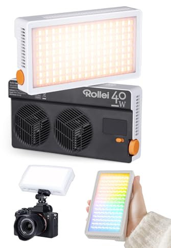 Rollei LUMIS 40W RGB Foco Cámara, Antorcha Led Vídeo con Batería Incorporada y Carga Tipo C 5645 Lux CRI/TLCI 97+, 263g Luz Fotografia para Grabar Videos YouTube TikTok, Foco-Camara-Antorcha-Led-Video
