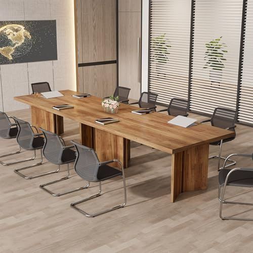 Tribesigns 320CM Conference Table, Large Rectangle Meeting Seminar Table for 10-12 Person, Long Wooden Business Tables,Large Home Office Computer Desk (Set of 2, Walnut)